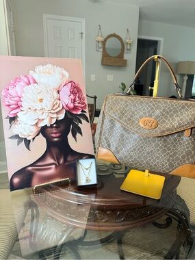 Nina Ricci Vintage Monogram Satchel and Nina Ricci gold tone Necklace set